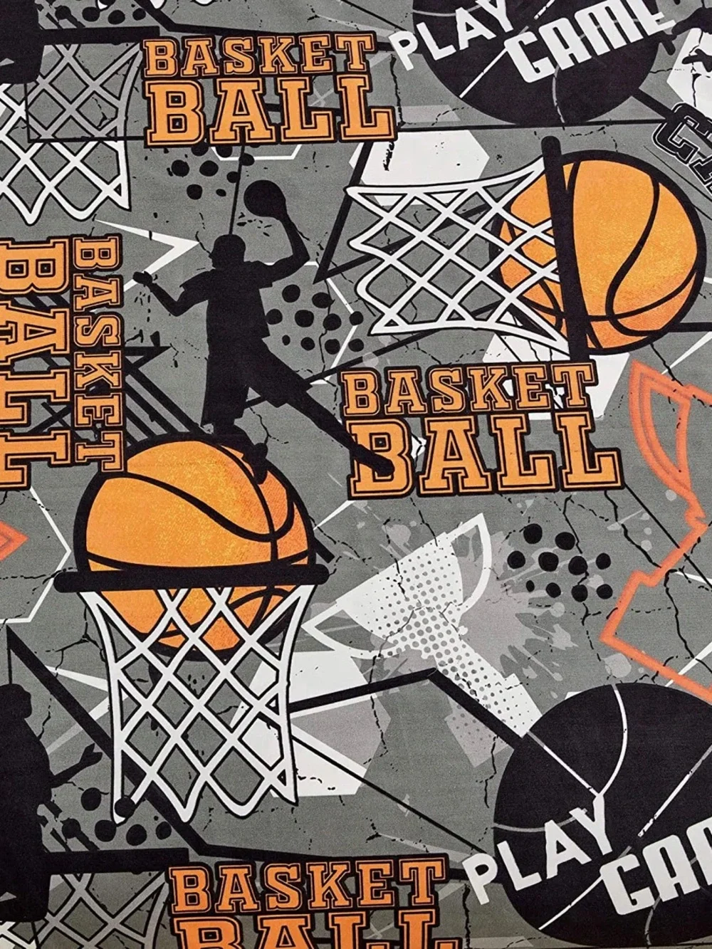 Basketball Print Sheet Set - Orange & Gray Sports Bedding
